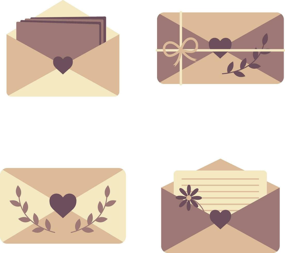 Cute Envelope Illustration With Different Decoration. Isolated Vector Set.