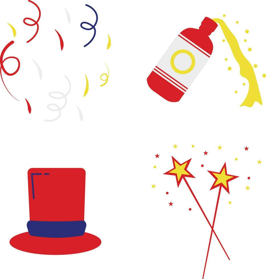 New Year Party Element In White Background. Isolated Vector Set.