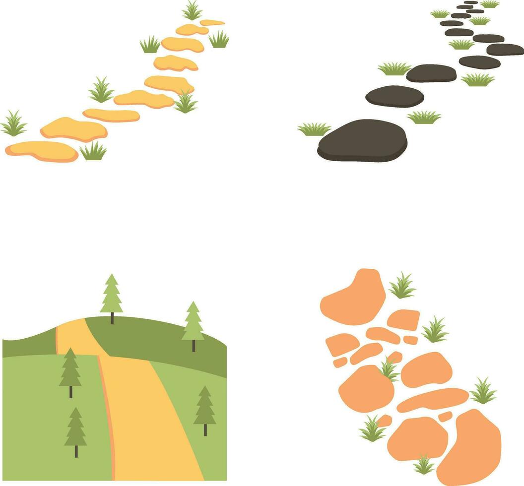 Nature Path Way With Flat Design. Vector Illustration Set.