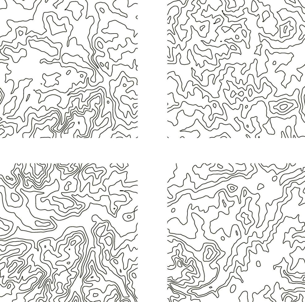 Topography Pattern Square For Map Contour Background. Vector Illustration Set.