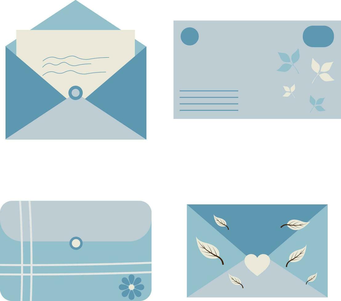 Cute Envelope Illustration In Flat Design. Vector Illustration Set.