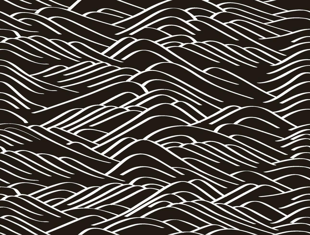 Vector Japanese Vintage Seamless Wave Pattern On A Dark Background. Horizontally And Vertically Repeatable.