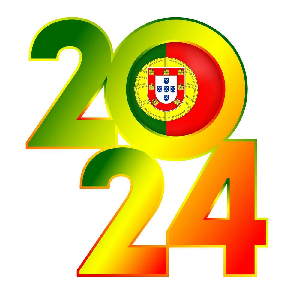 Happy New Year 2024 banner with Portugal flag inside. Vector illustration.