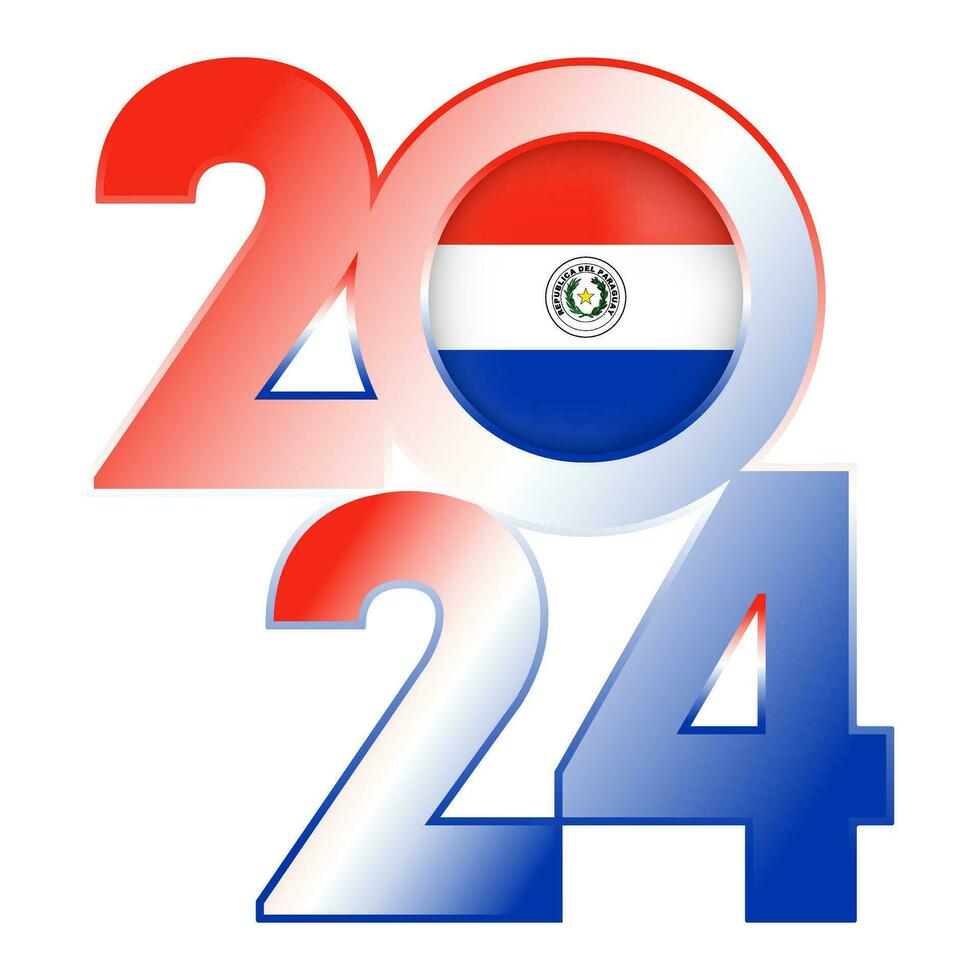 Happy New Year 2024 banner with Paraguay flag inside. Vector illustration.