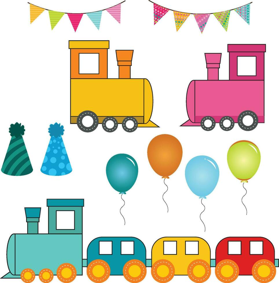 Party Train with Balloon Clipart Set vector