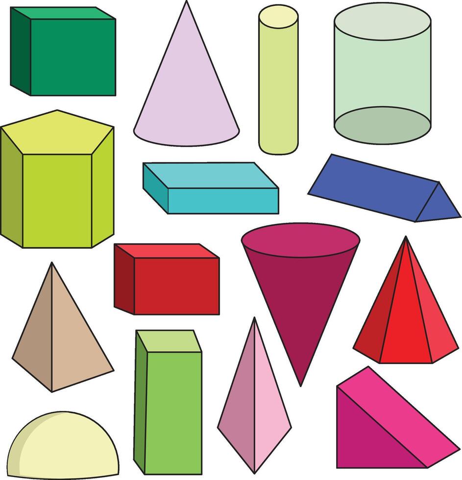 Geometry Different 3D Shape Clipart Set vector