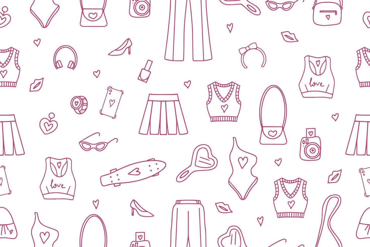 Seamless fashionable pink patterns in Barbicore style. . Vector illustration