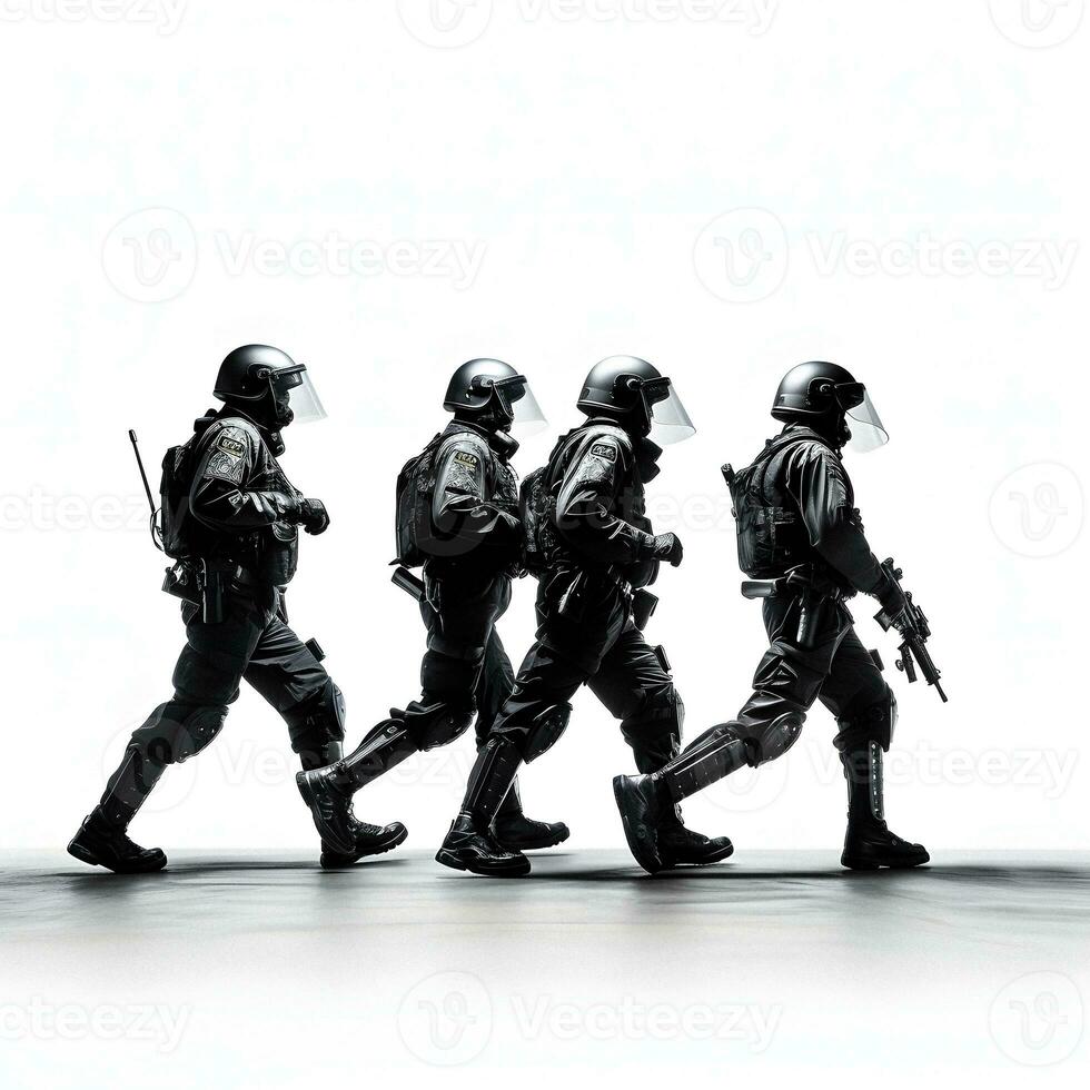 Black and White Riot Police Sketch on White Background. Generative AI. photo