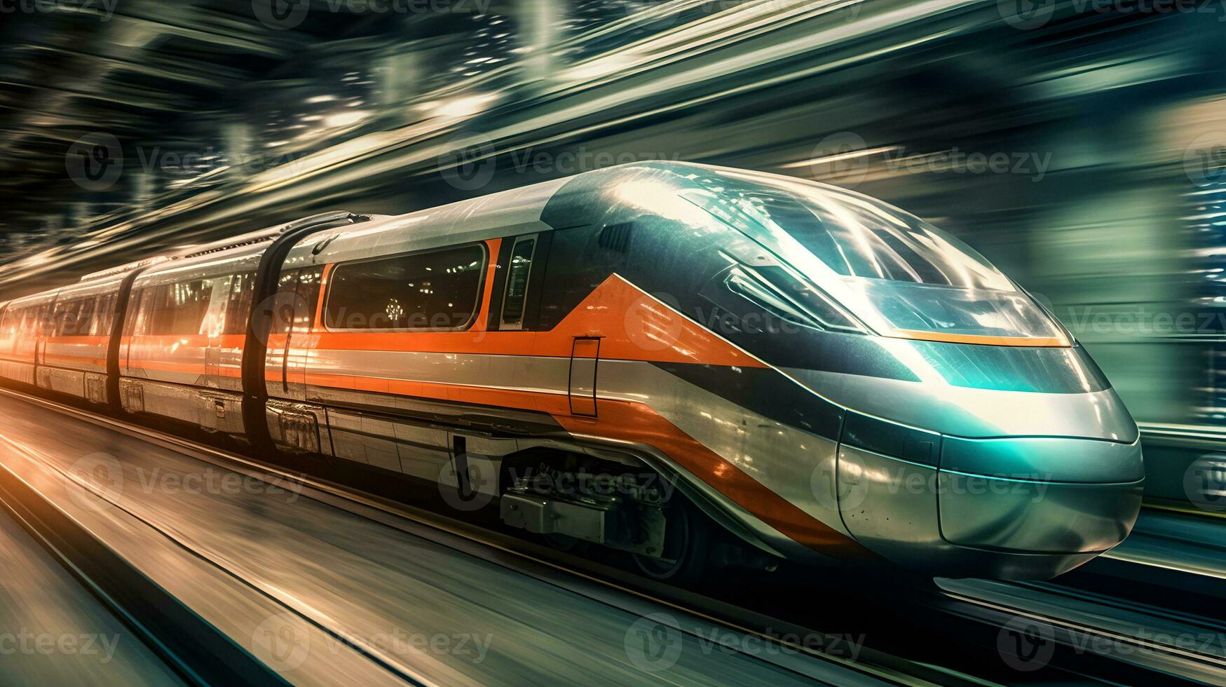 Futuristic Nighttime Train in Motion   generative ai photo