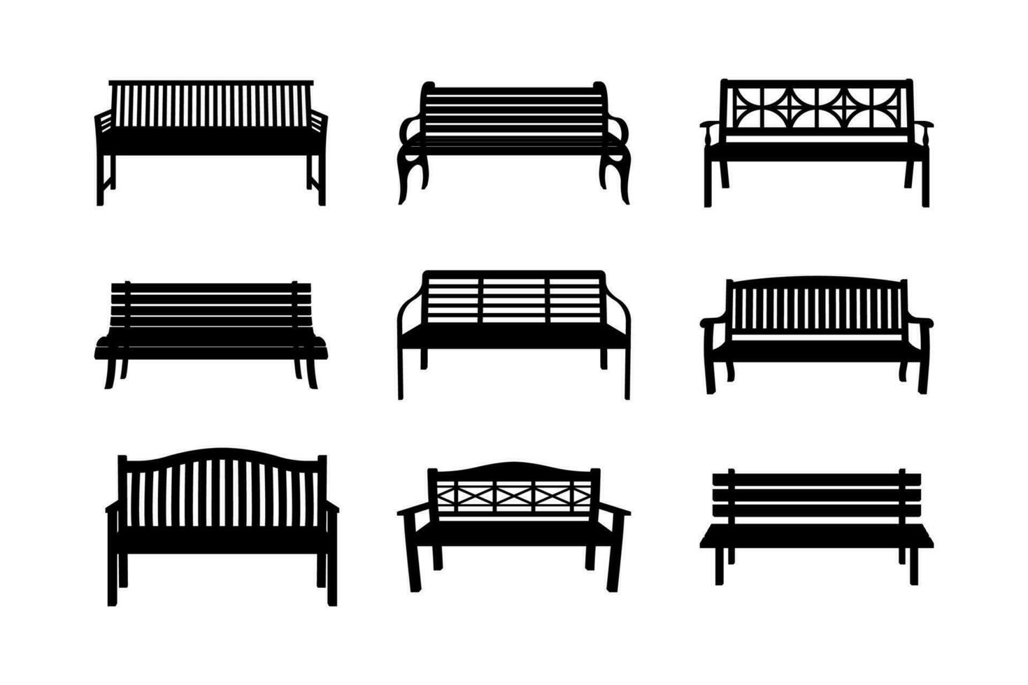 Outdoor bench silhouette vector isoated on white background.