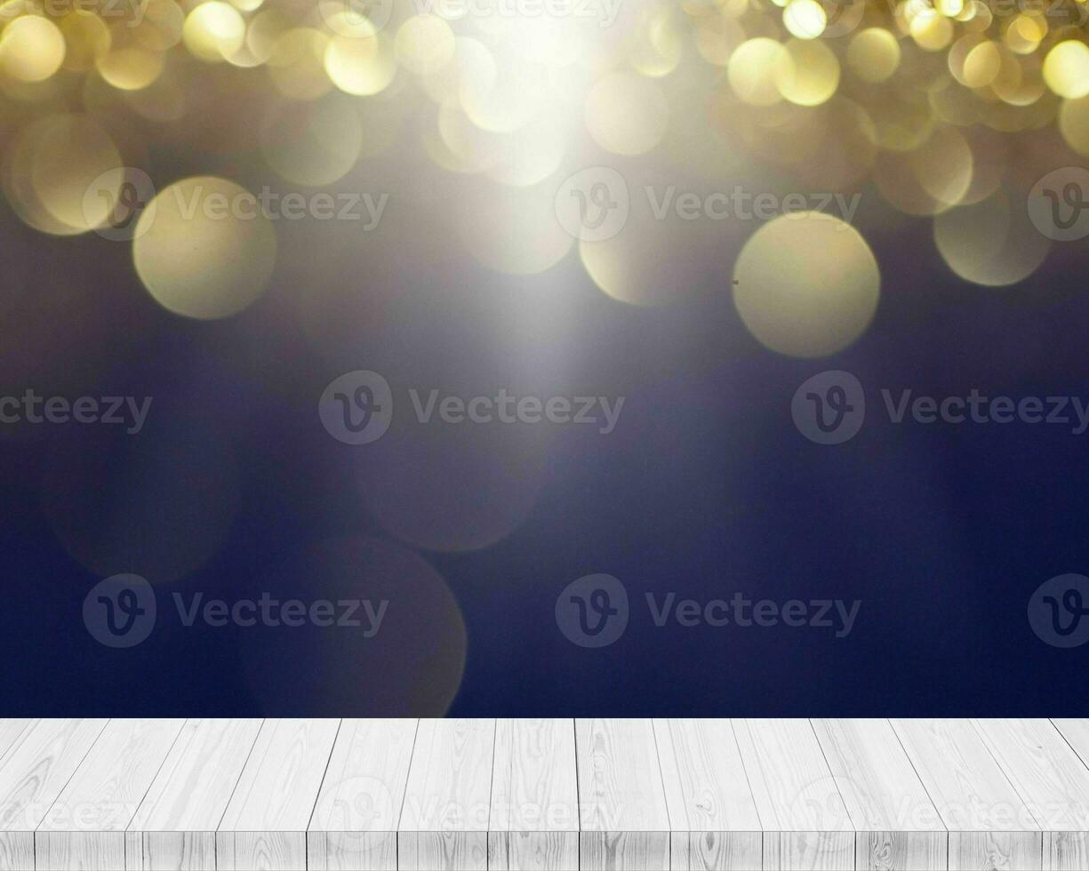 Wooden platform with white light and bokeh background photo