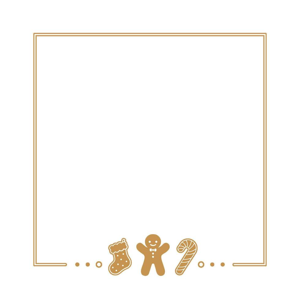 Square Gingerbread Cookies Frame Border, Christmas Winter Holiday Graphics. Homemade sweets card and social media post template on white background. Isolated vector illustration.