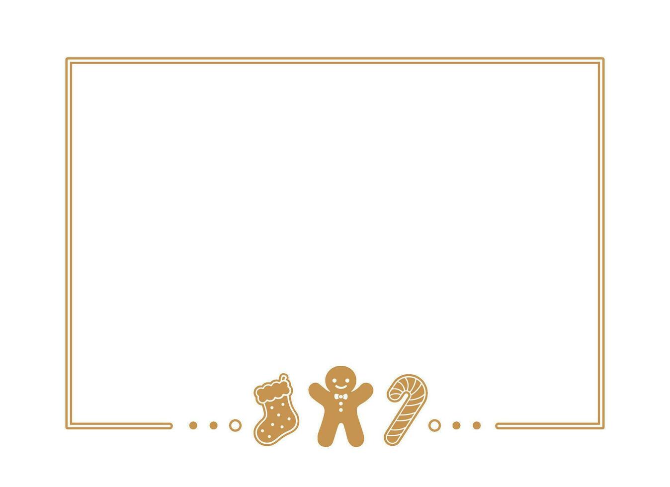Rectangle Gingerbread Cookies Frame Border, Christmas Winter Holiday Graphics. Homemade sweets card and social media post template on white background. Isolated vector illustration.
