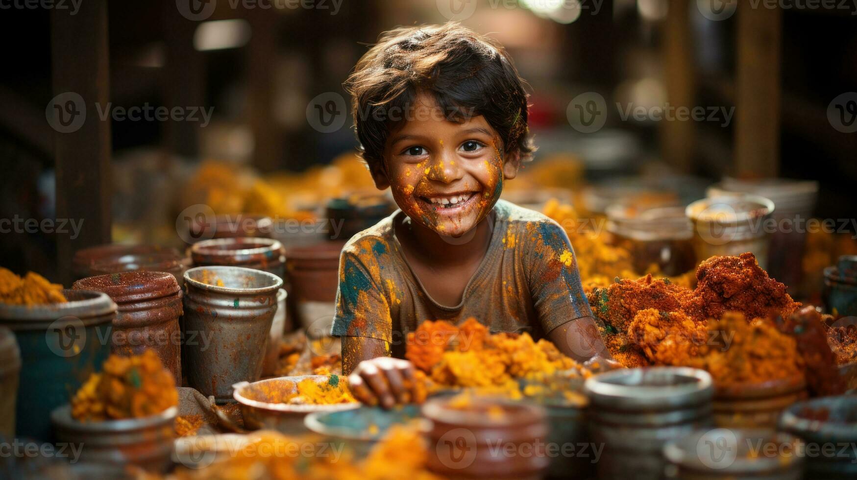 indio niño jugando con colores. festival hola foto