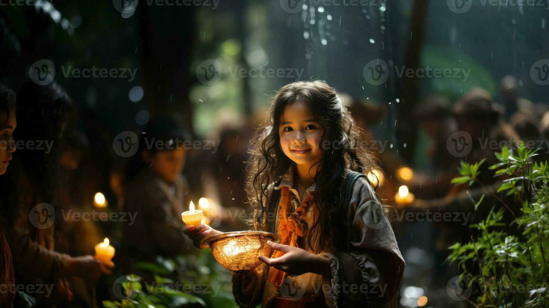 Unidentified asian girl lighting candles in a temple in Chiang Mai, Thailand. photo