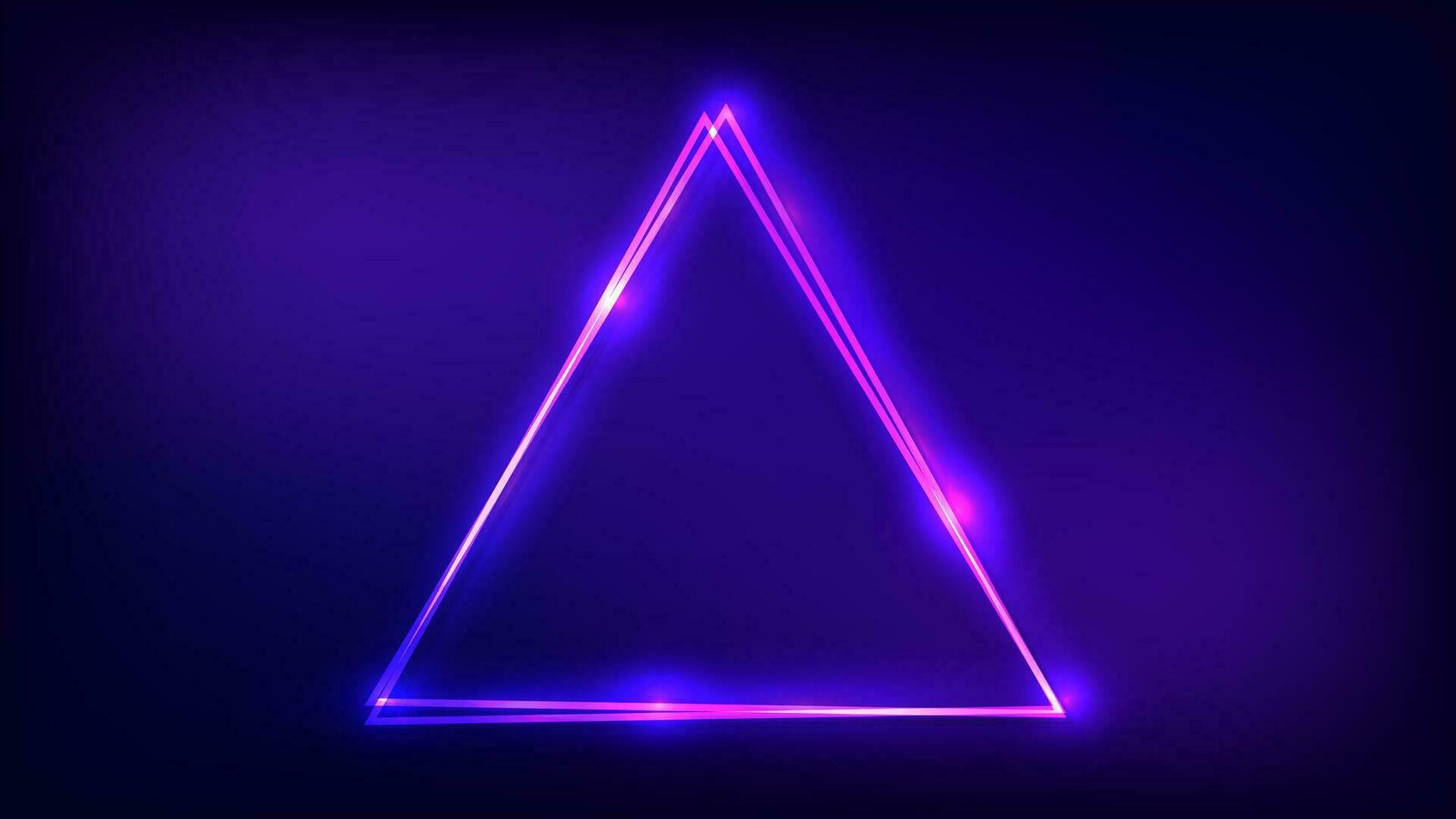 Neon double triangular frame with shining effects vector