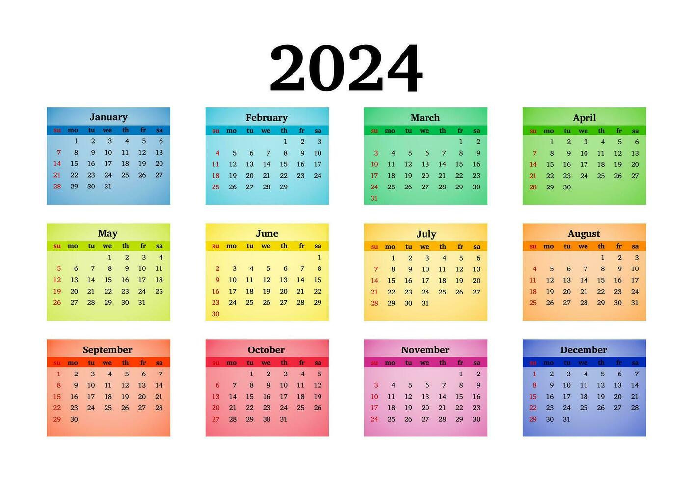 calendario para 2024 aislado en un blanco antecedentes vector