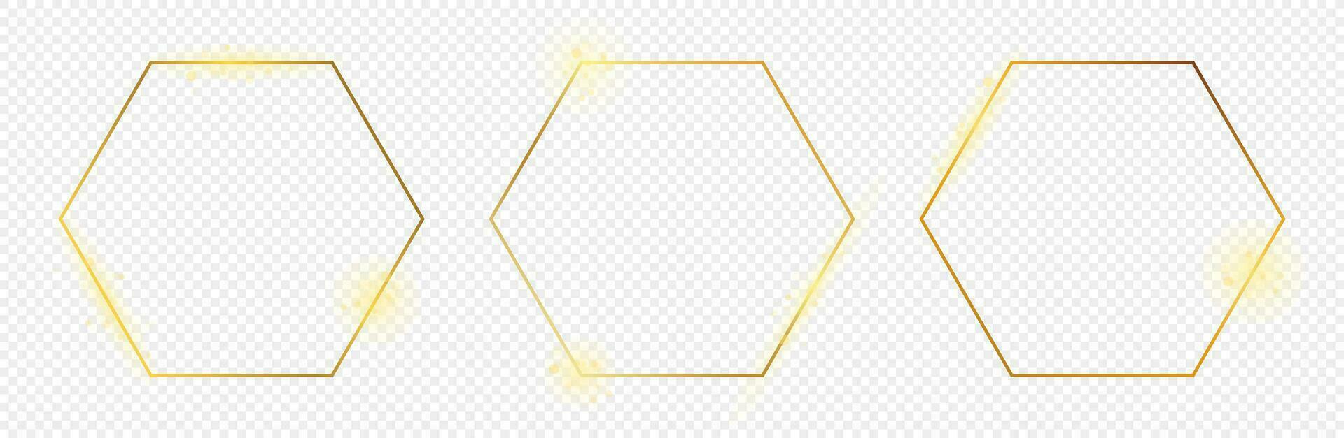 Gold glowing hexagon frame vector