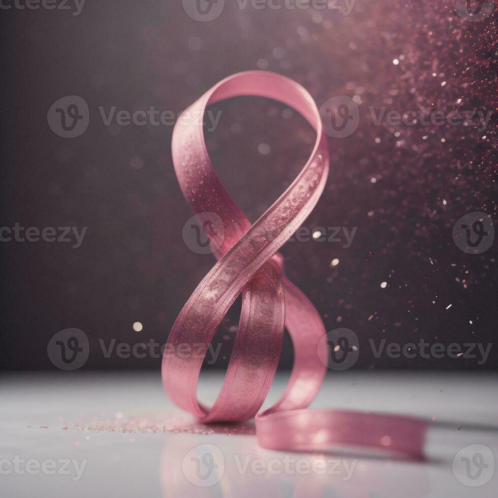 Pink ribbon for breast cancer awareness on a bokeh background. AI Generative photo