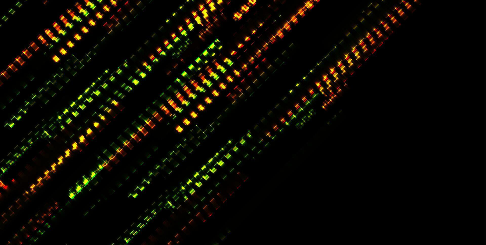 Abstract tech glowing neon lines vector background with glitch effect