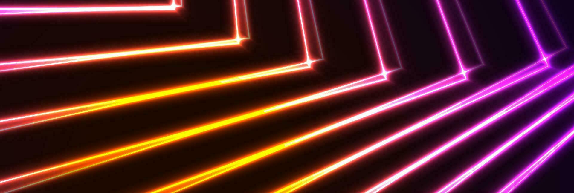 Orange violet neon laser lines abstract background vector