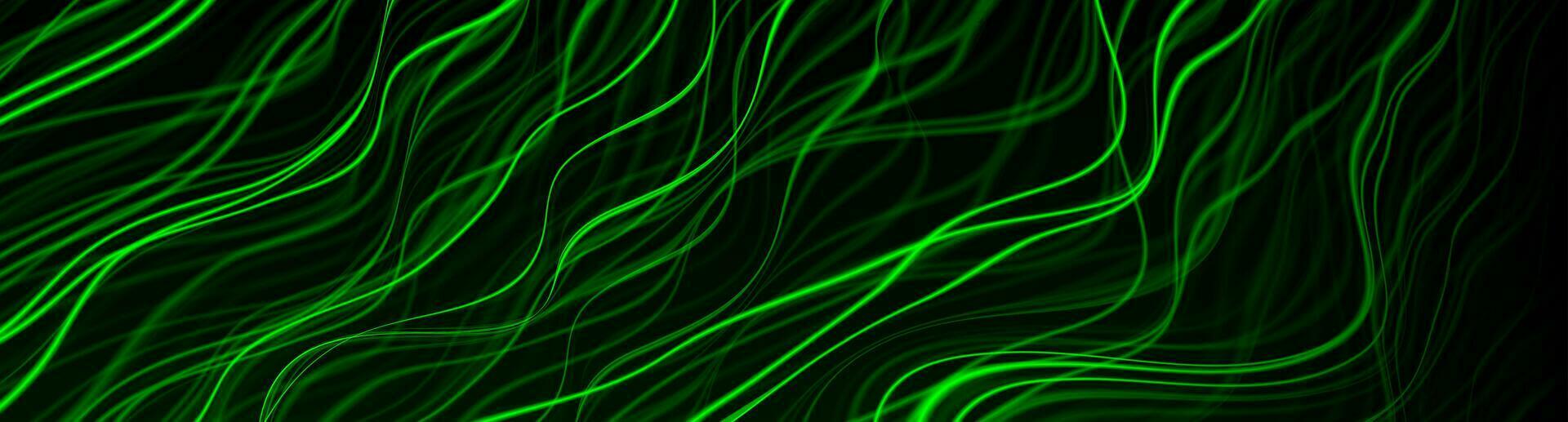Green luminous glowing liquid wavy lines abstract neon lights background vector