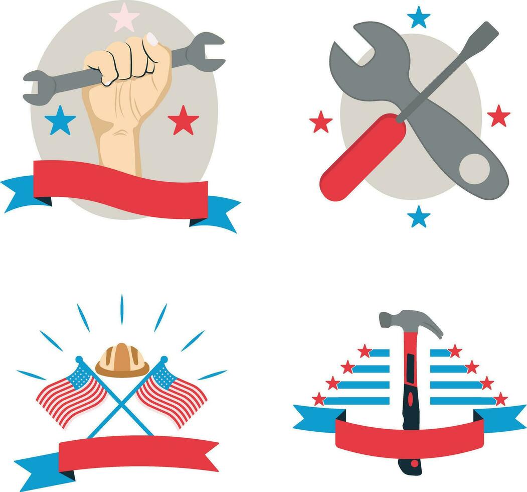 Happy Labor Day Icon Set. Vector Illustration.