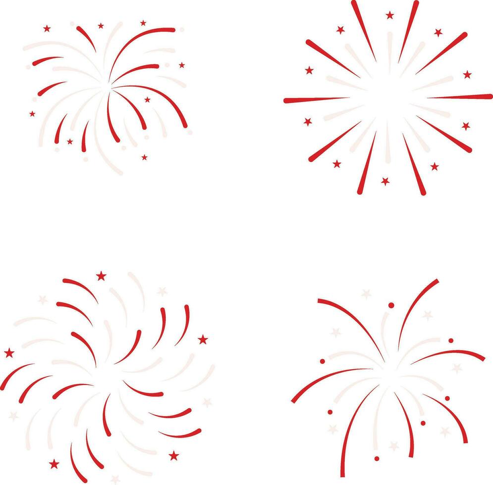 Indonesian Independence Day Fireworks For Template Elements. Isolated Vector Set.