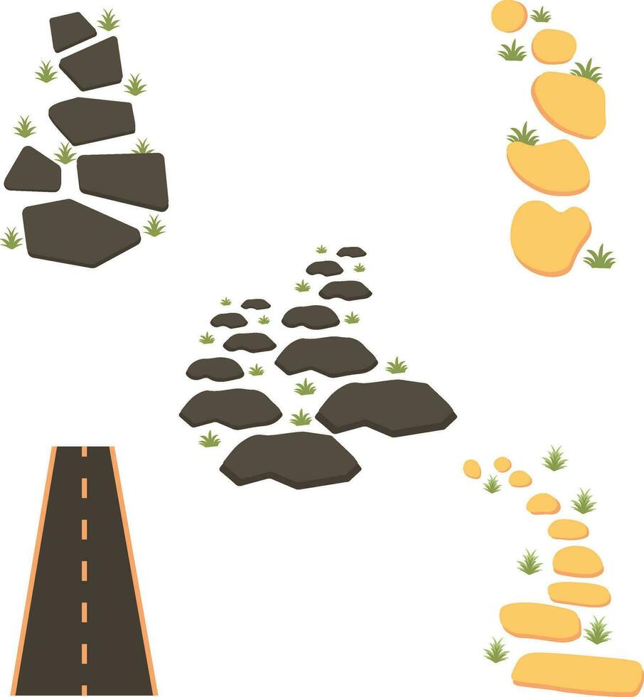 Nature Path Way With Flat Design. Vector Illustration Set.