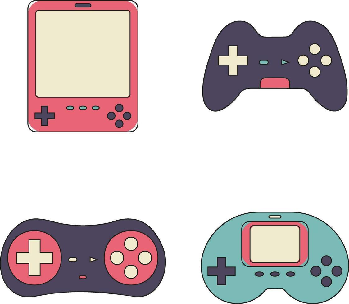 Retro Game Console In Flat Design. Vector Illustration Set.