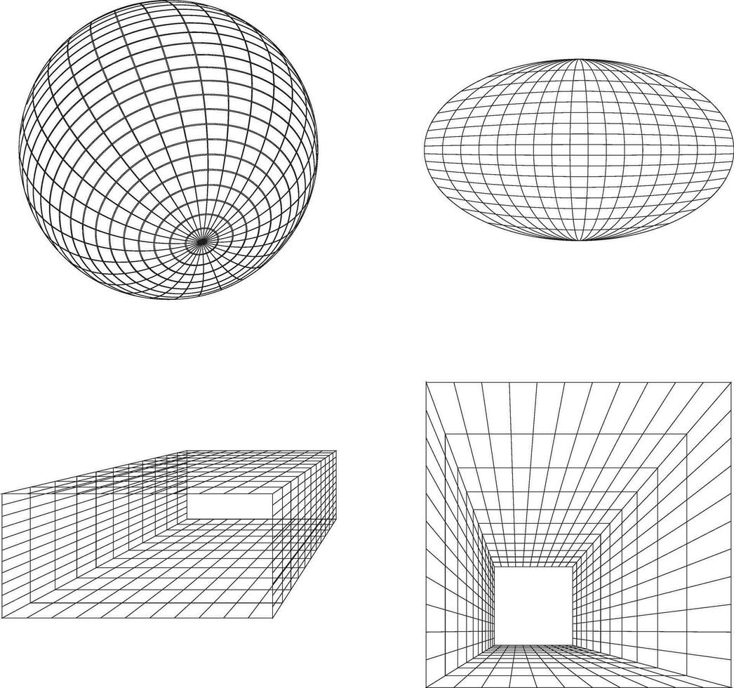 Wireframe Futuristic Shape In Geometric Concept. Vector Illustration Set