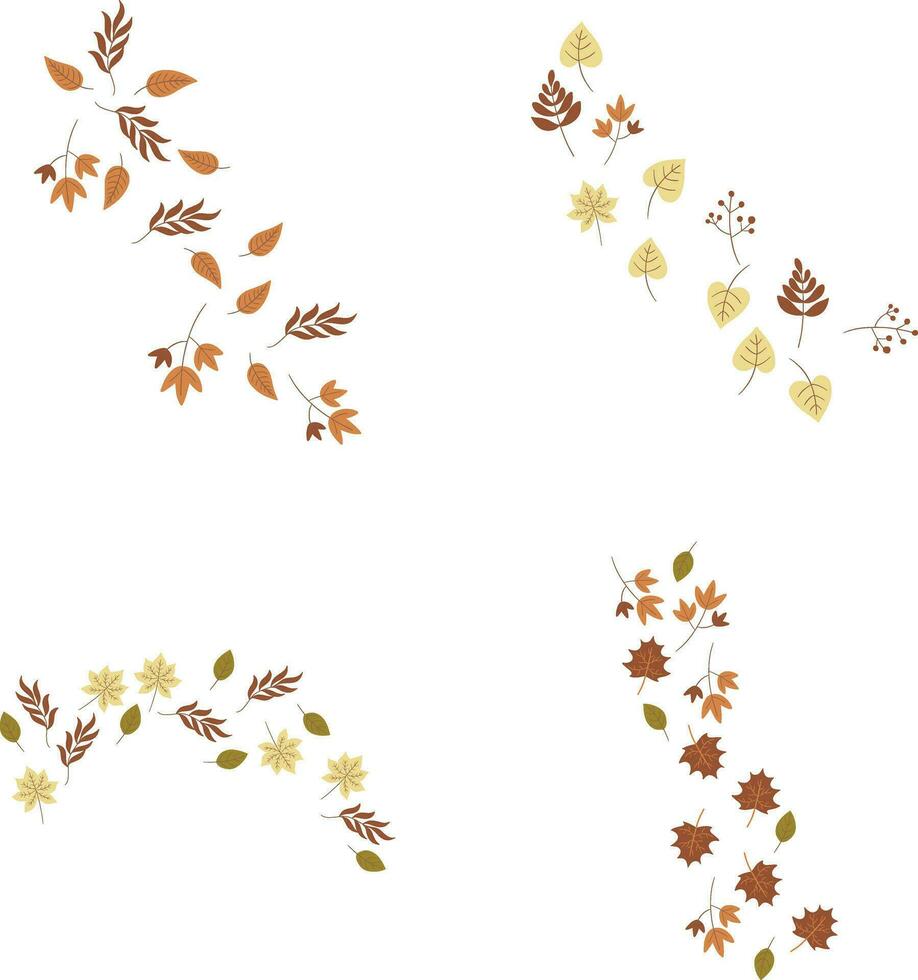 Fallen Autumn Leaves With Colorful Concept. Foliage Background. Vector Illustration Set.