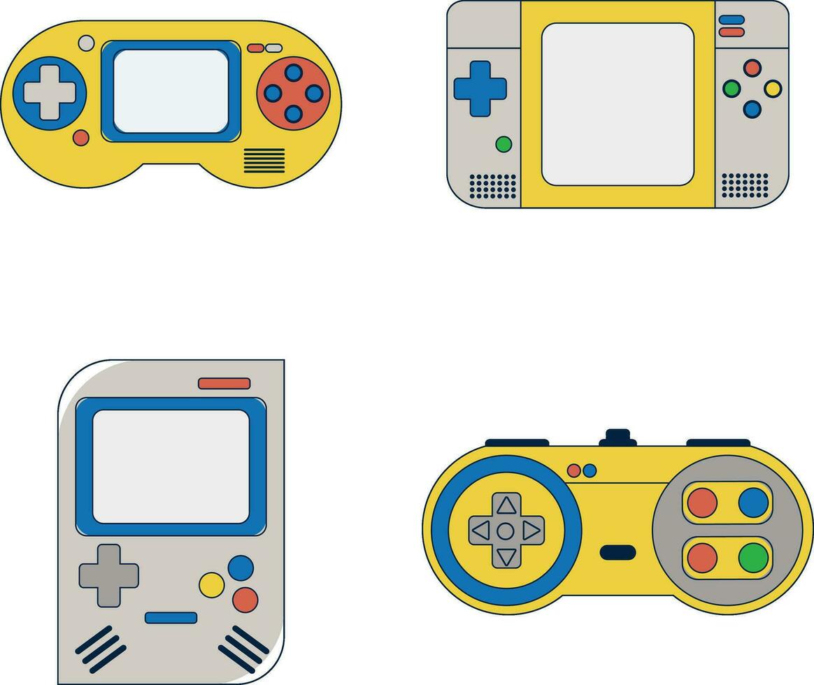 Retro Game Console With Colorful Design. Vector Illustration Set.