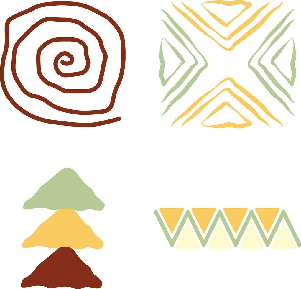 Abstract African Shape With Doodle Design Style. Vector Illustration Set.