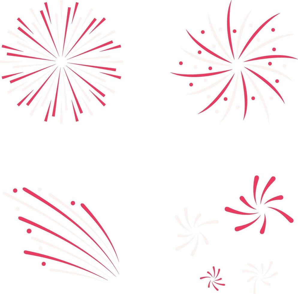 Indonesia Independence Day Fireworks In White Background. Vector Illustration Set.