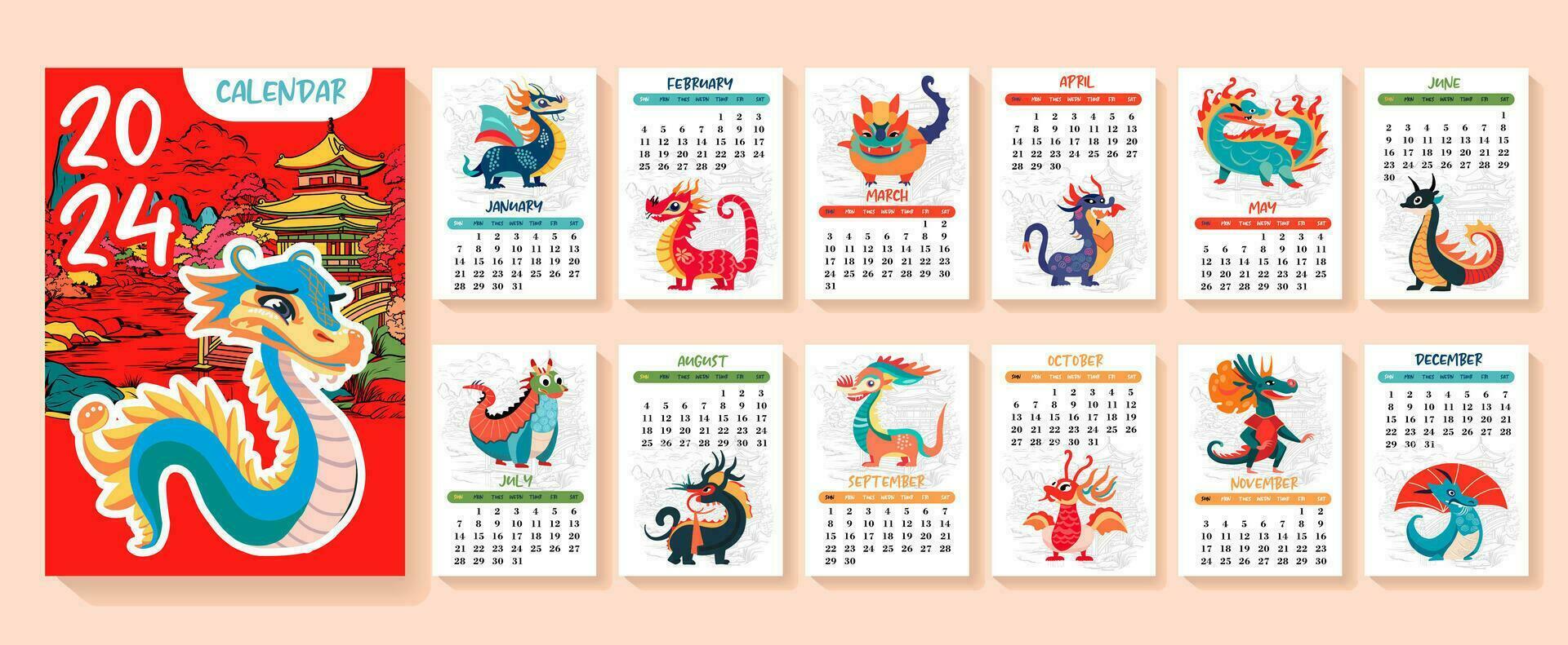 2024 Chinese Calendar Year of the Dragon Calendar, 2024 Wall