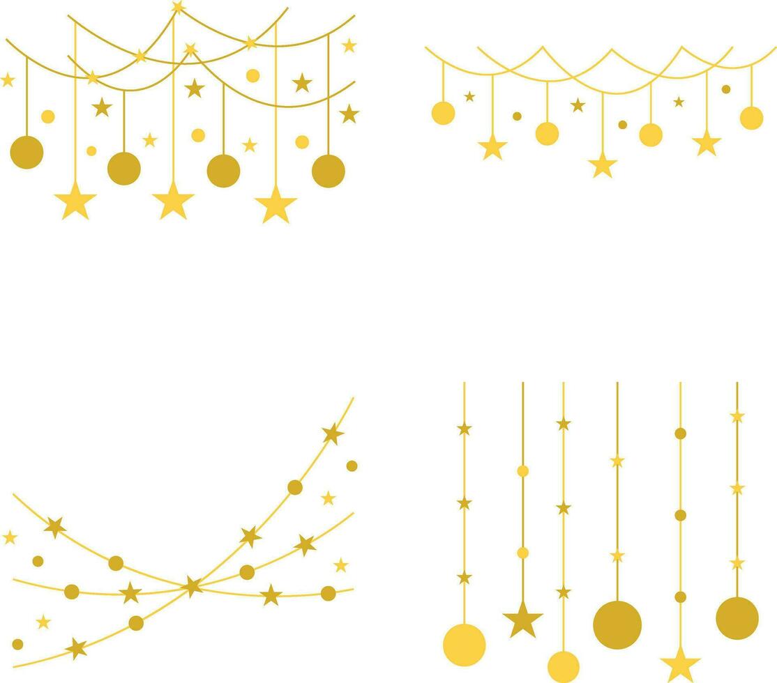 New Year Decoration With Sparkle Design. Vector Illustration Set.