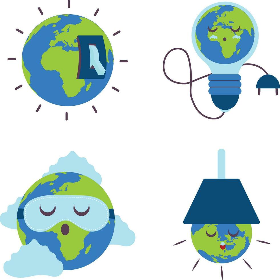 Earth Hour Illustration With Cartoon Design. Vector Illustration Set.