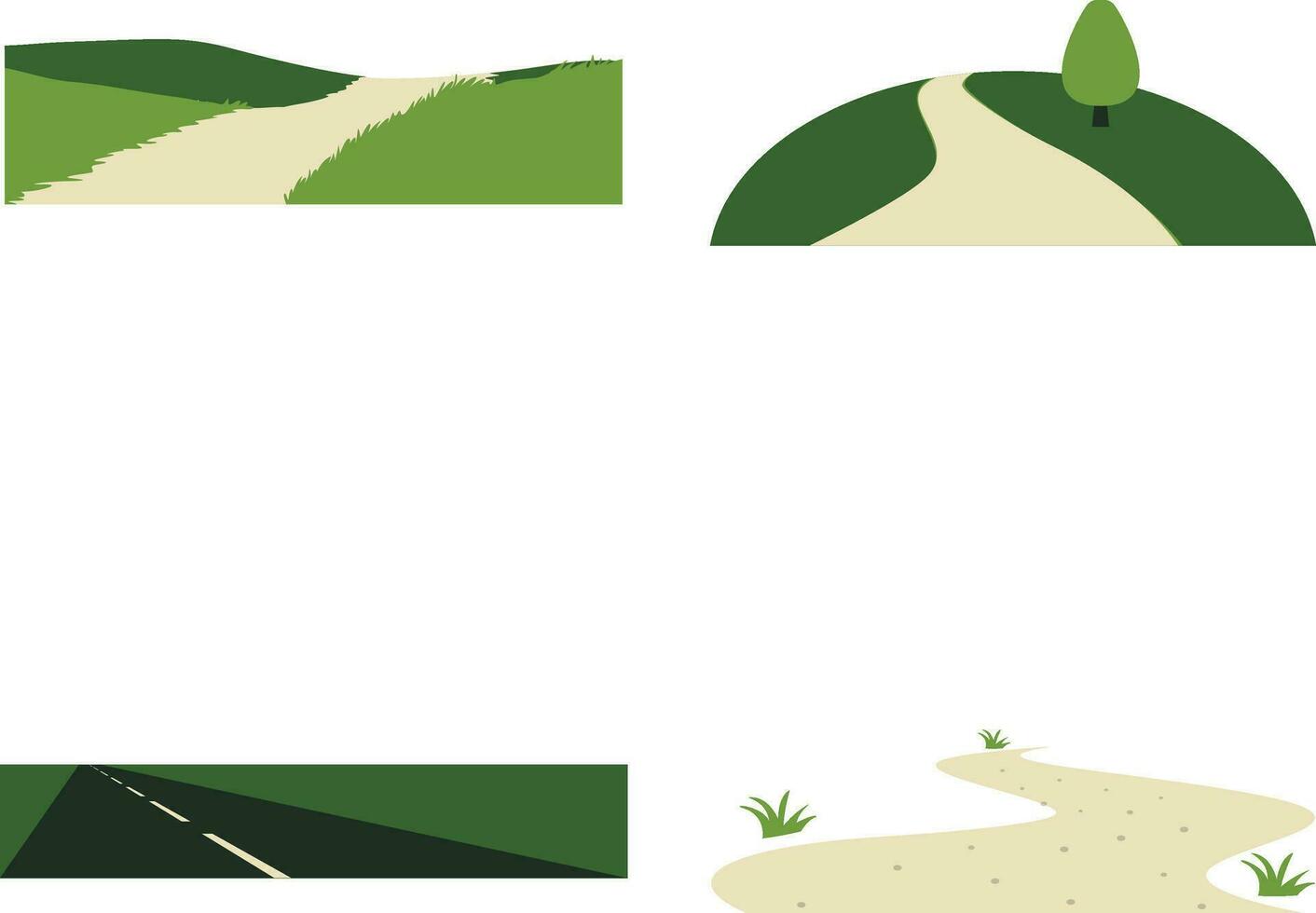 Nature Path Way In White Background. Vector Illustration Set.