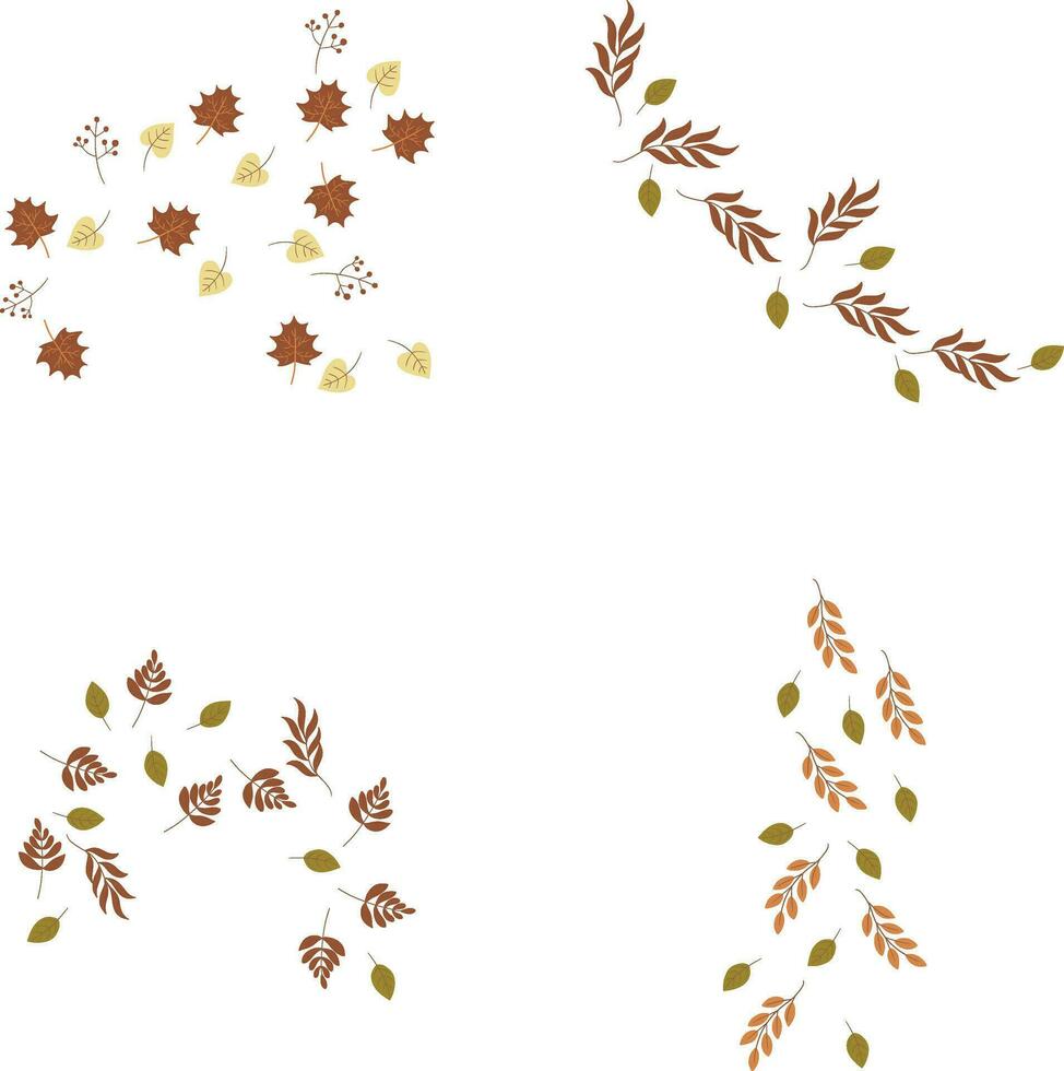 Fallen Autumn Leaves With Colorful Concept. Foliage Background. Vector Illustration Set.