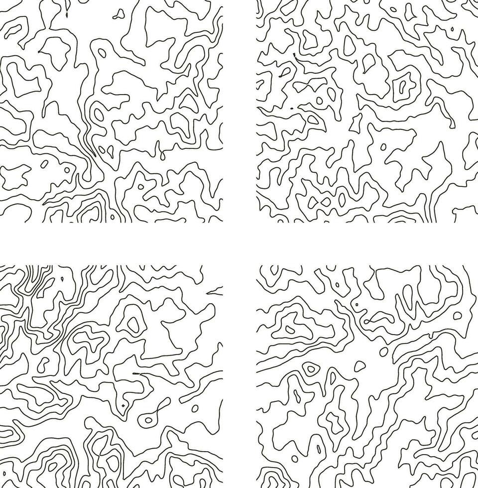 Topography Pattern Square For Map Contour Background. Vector Illustration Set.