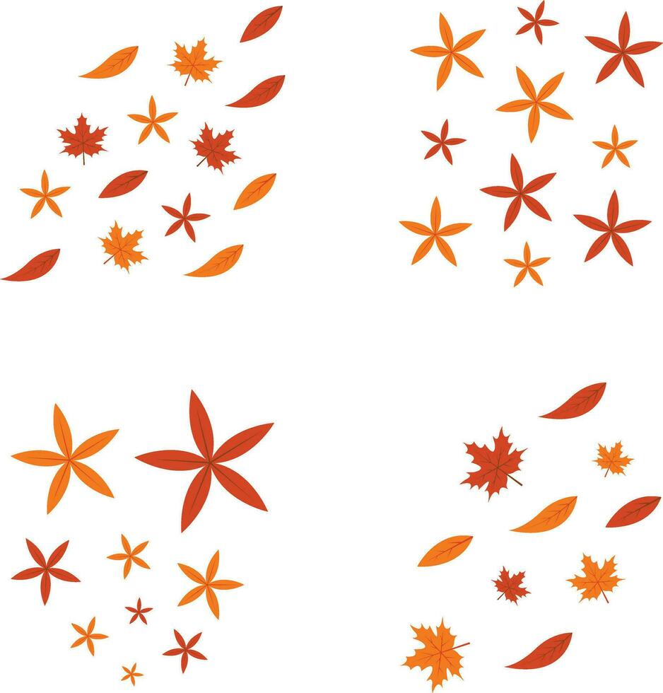 Fallen Autumn Leaves In White Background. Vector Illustration Set.