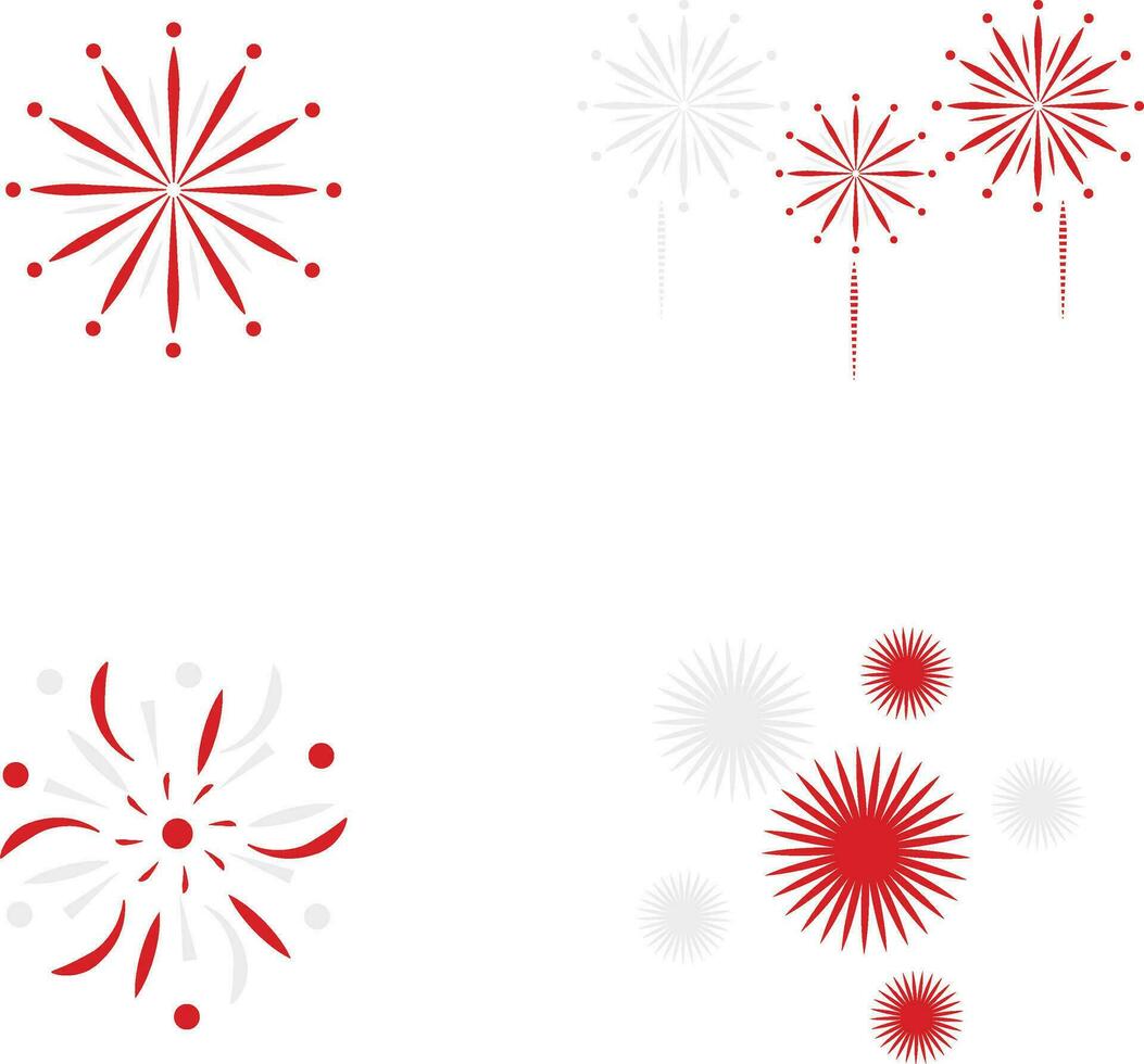 Indonesia Independence Day Firework With Simple Design. Vector Illustration Set.
