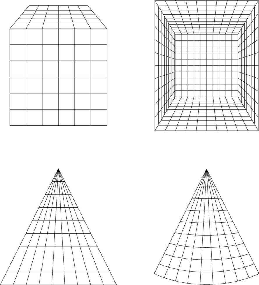Wireframe Futuristic Shape In Geometric Concept. Vector Illustration Set