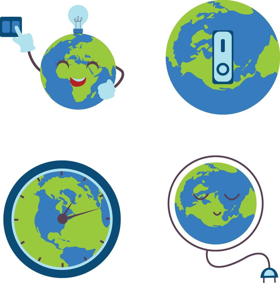 Earth Hour Illustration With Cartoon Design. Vector Illustration Set.