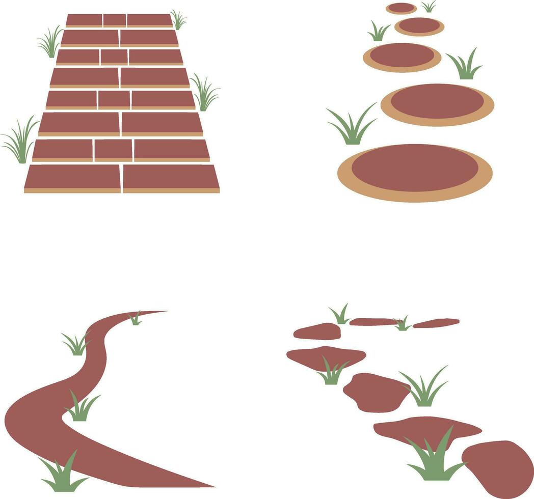 Nature Path Way In Different Shape. Vector Illustration Set.