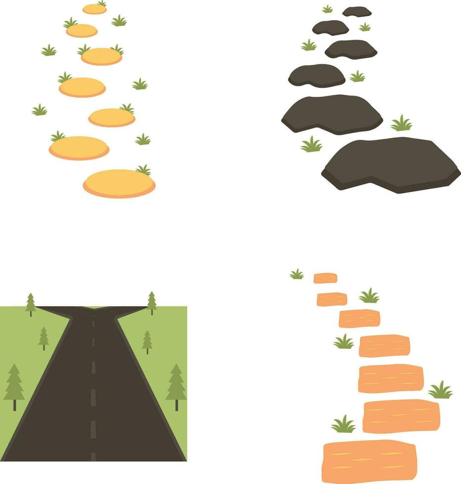 Nature Path Way With Flat Design. Vector Illustration Set.