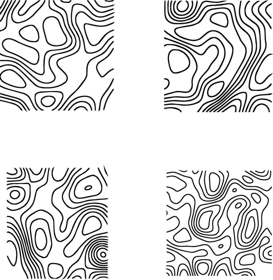 Topography Pattern Square With Doodle Design. Wavy Lines. Vector Illustration Set.