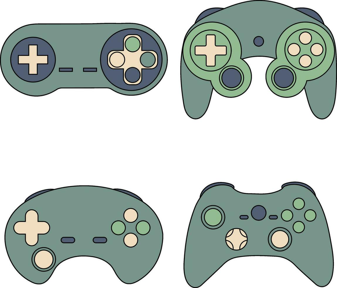 Retro Game Console In Flat Design. GamePad From 90s. Isolated Vector Set.