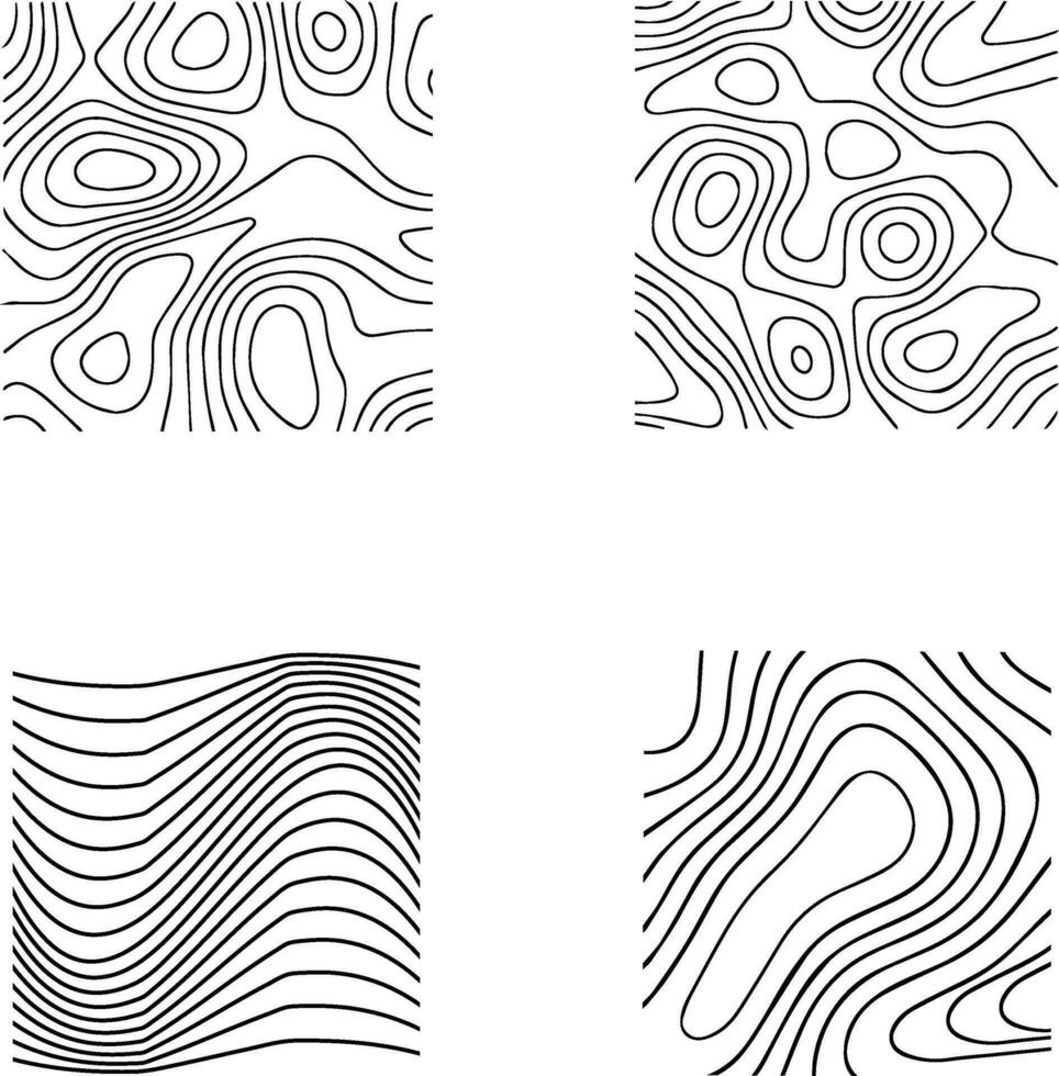 Topography Pattern Square With Doodle Design. Wavy Lines. Vector Illustration Set.